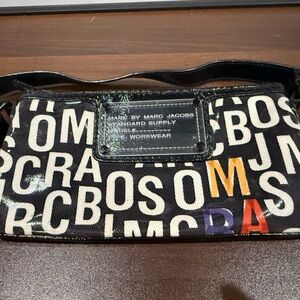 Marc Jacobs Black Multicolor Text Shoulder Bag